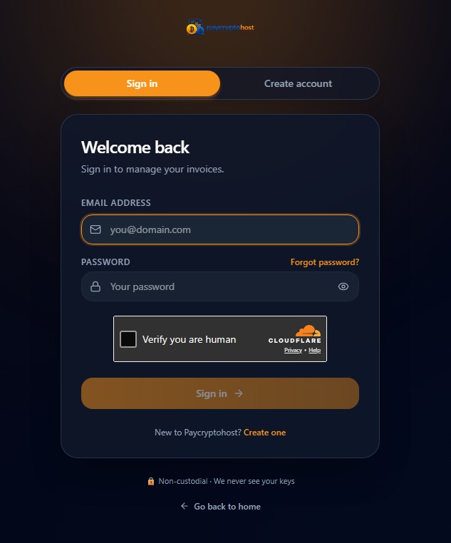 Paycryptohost sign in page