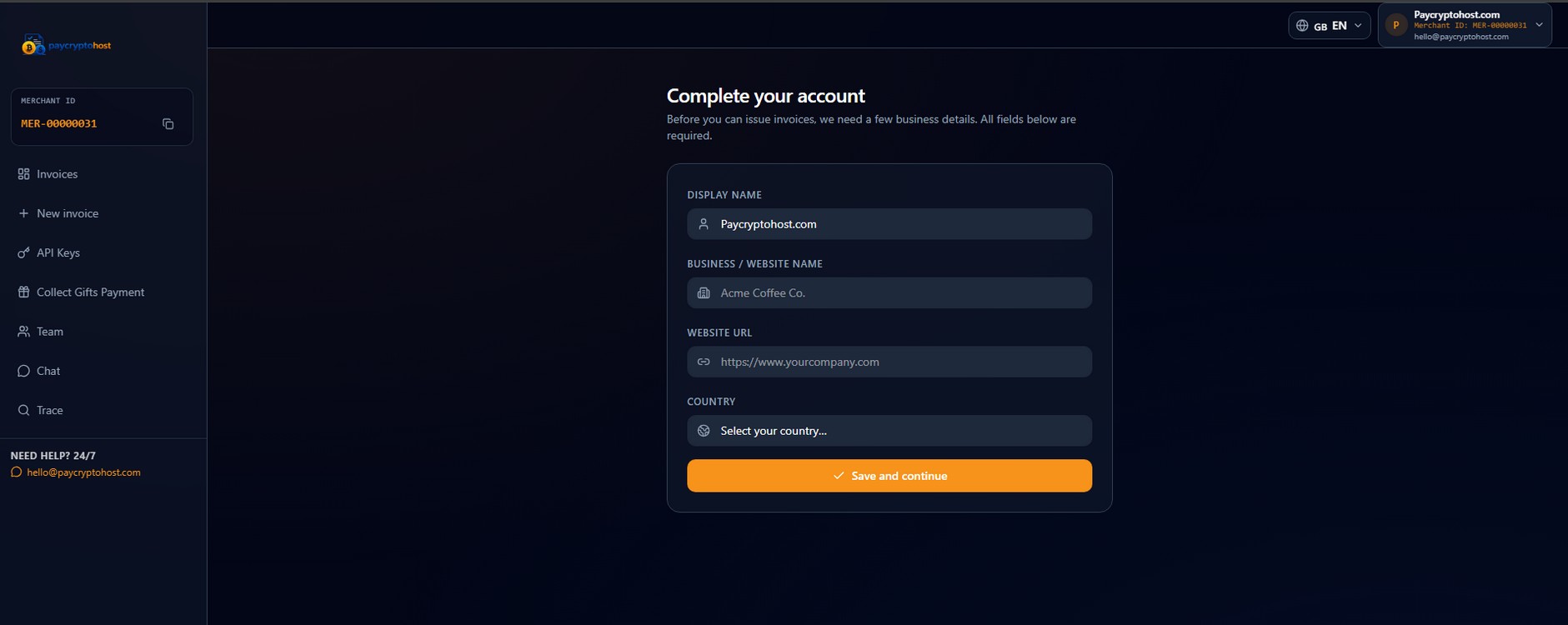 Paycryptohost dashboard
